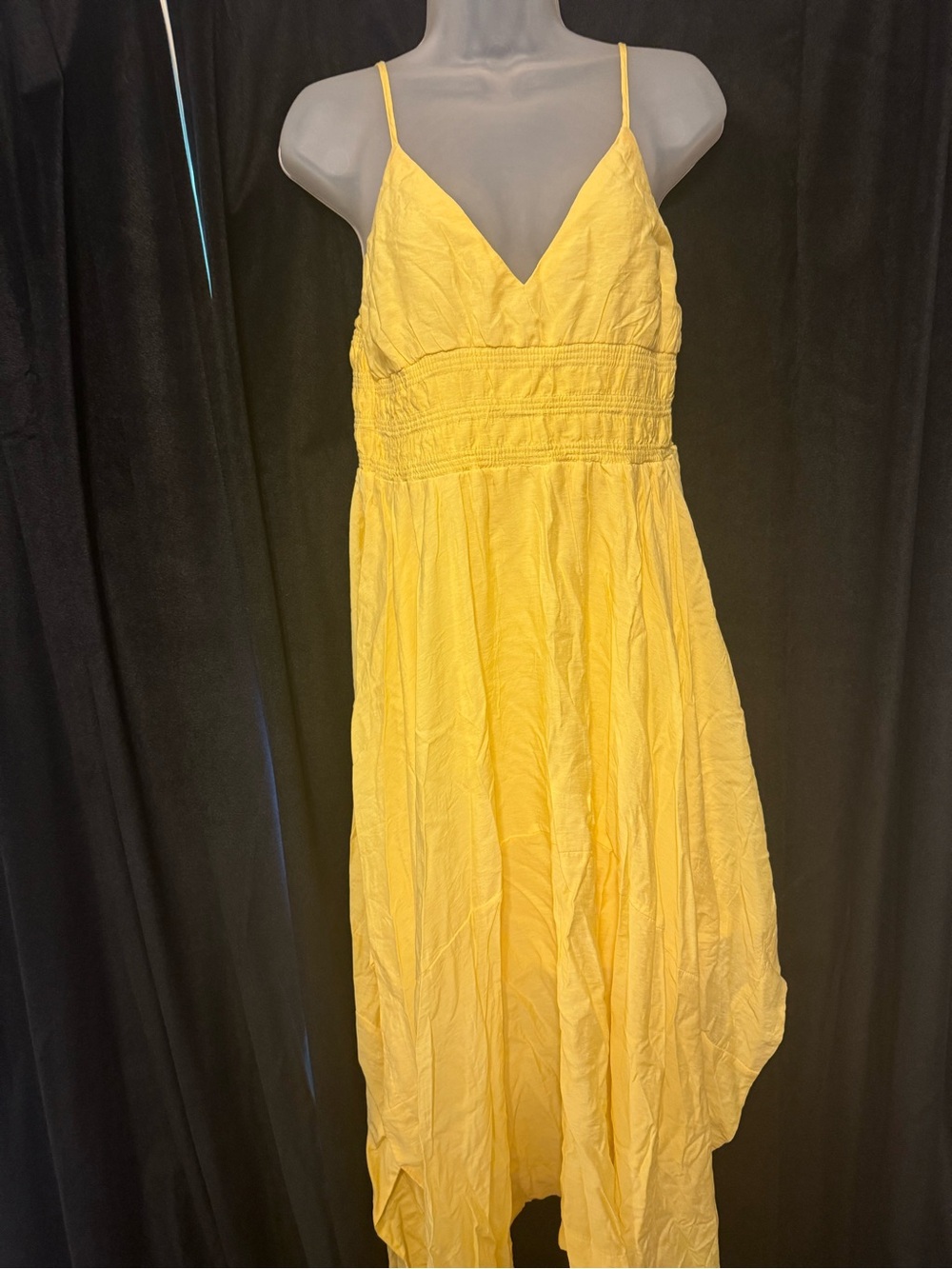 Sunny Yellow Smocked Midi Dress with Spaghetti Straps